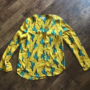 Yellow long sleeve blouse with cactus